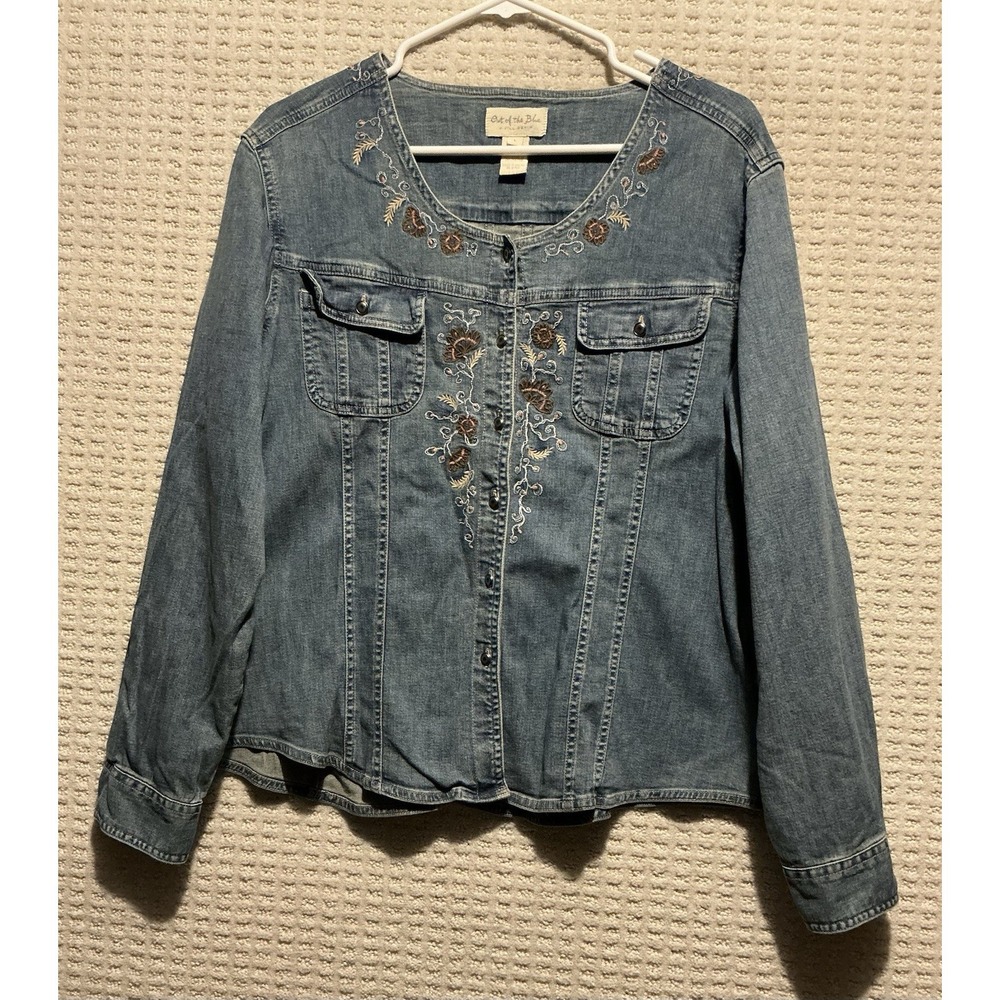 J Jill Denim Out Of The‎ Blue Western Button Down Shirt Embroidered L Cowgirl
